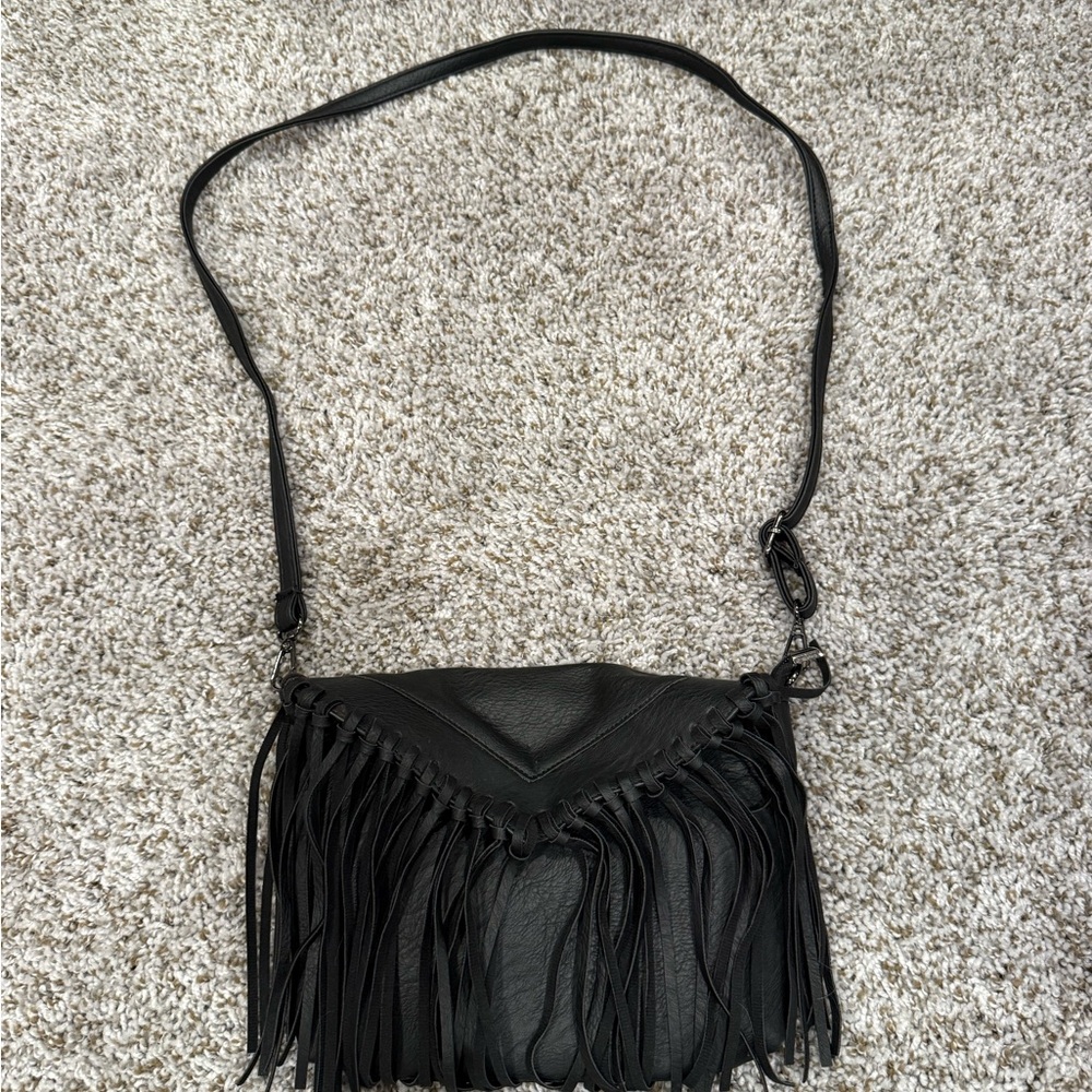 Fringe Black Shoulder Bag